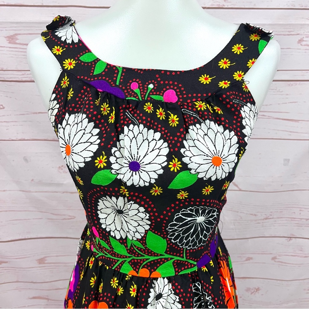 Vintage Bright Retro Neon 60’s Mod Floral Paisley Overall Backless Maxi Dress - Picture 4 of 12
